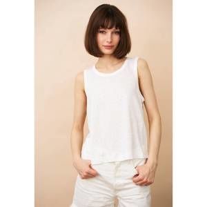 NEW MAJESTIC FILATURES essential stretch linen tank top in blanc